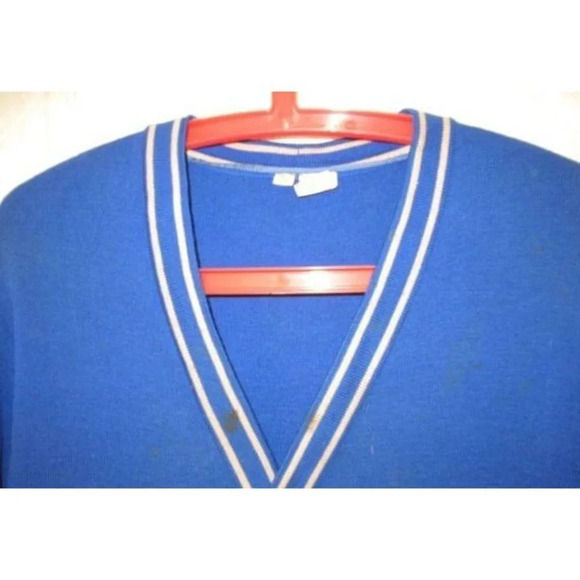 Letterman's Sweater Blue Wool Cardigan West Vancouver Band Knit BC Canada - Picture 7 of 10